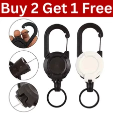 Heavy Duty Retractable Carabiner Car Key Chain Reel Holder Steel Cord Keychain
