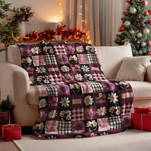 Manta de franela para retiro, púrpura floral suave difusa felpa acogedora polar Foto 2 de 4