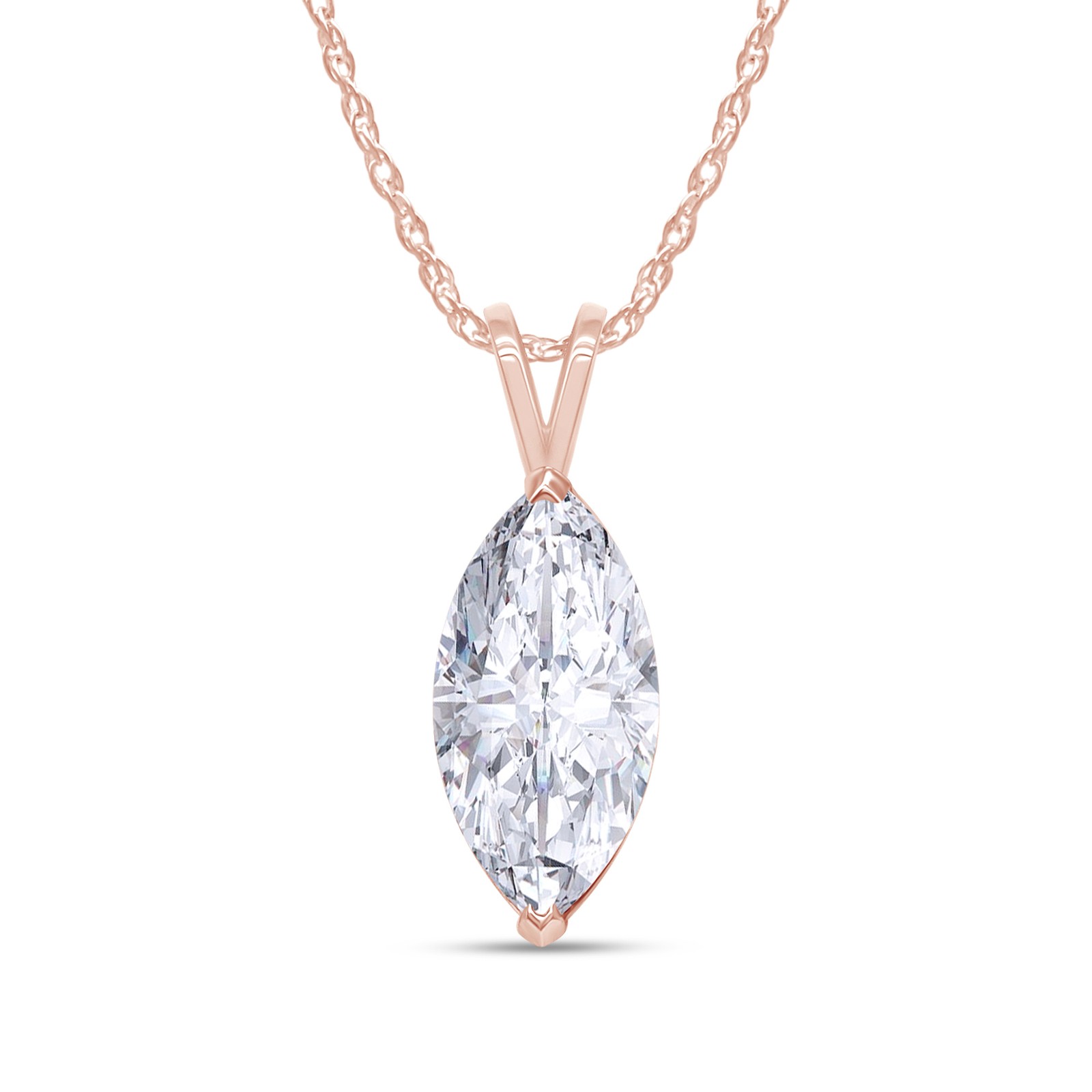 1-1.50 Ct Marquise Lab Grown Diamond Solitaire Pendant Necklace 14k Yellow Gold