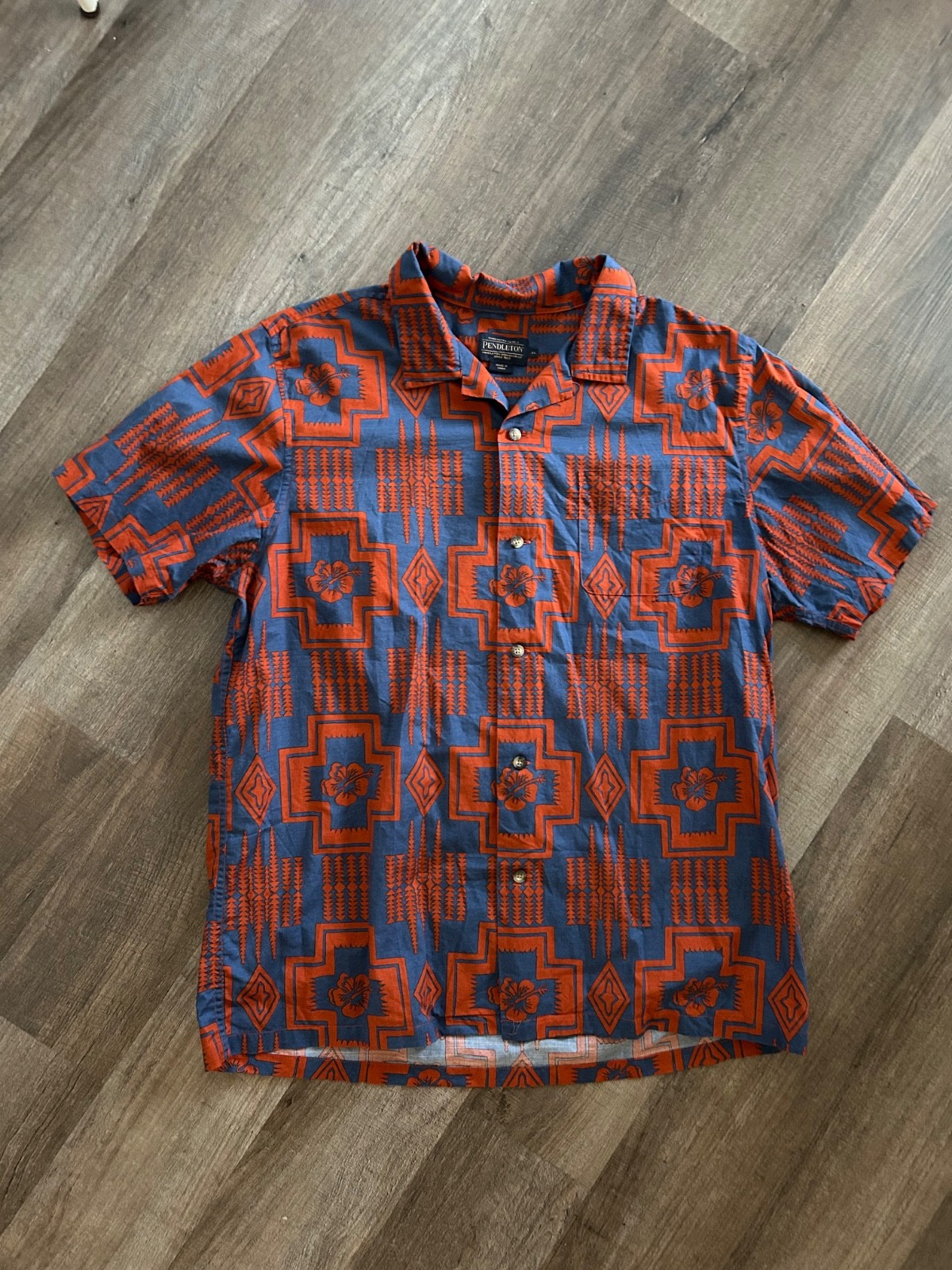 Pendleton rust blue Aztec native print Hawaiian a… - image 2