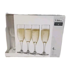 VINTAGE NOS Libbey Champagne Flute Wine Glasses 6 oz. CHARISMA Clear 4-Piece Set
