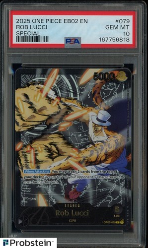 2025 One Piece EB02 Special Alt Art Gold Leader OP07-079 Rob Lucci PSA 10