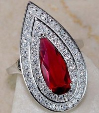 4CT Treated Ruby  White Topaz 925 Sterling Silver Ring Jewelry Sz 6, LB1-1