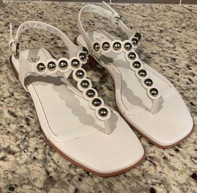 NATURALIZER 27 EDIT Women Sz 7 M NARA SANDAL J4715L1 Warm White/Silver Studs NEW