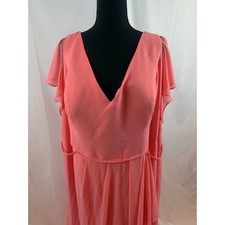 Coral Chiffon Flutter Sleeve V Neck Maxi Dress Formal Evening Gown