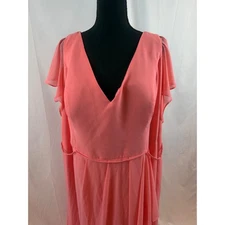 Coral Chiffon Flutter Sleeve V Neck Maxi Dress Formal Evening Gown