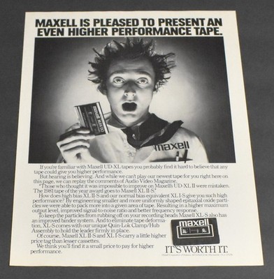 1982 Print Ad Maxell Higher Performance Tape It's Worth It Music Sound Art