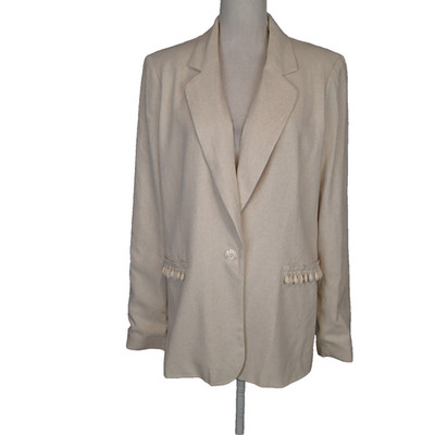 Calypso St. Barth Ivory Linen Blend Blazer Women s L  Shell Trim Pockets