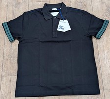 660 Mens BURBERRY Contrast Cuff Pique Polo Shirt Black/Green Small