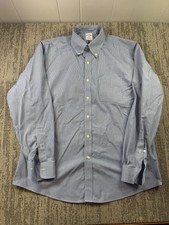 Brooks Brothers Dress Shirt Mens 17 Blue Check Regent 1818 Non Iron Cotton LS