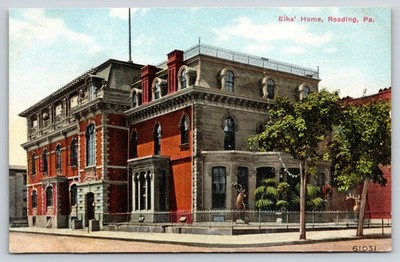 Reading Pennsylvania~Elks Home Bldg Street View w/ Statues~Second Empire~c1910