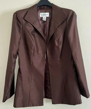 Victor Costa Open Front Blazer Long Sleeve Career Business Dress Brown Jacket 8