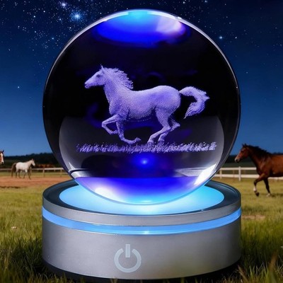 Pferde Geschenke, Pferd Nachtlicht, 3D-K9-80-mm Kristallkugel Lampe mit RGB-F...