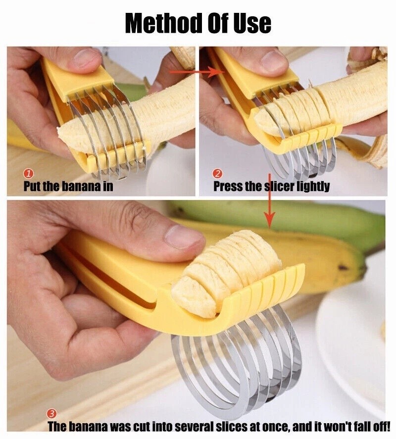 2Pcs Banana Slicer Fruit Knife Veggie Cutter Kitchen Bar Tool Stainless Steel
