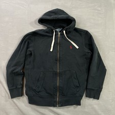 Polo Ralph Lauren Hoodie Mens L Black Full Zip Logo Sweater Thermal Hood