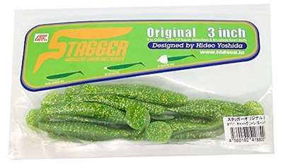 HIDEUP Stagger Original 3 Worm Lure Chartreuse Green Gold Flake #111 New