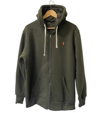 Polo Ralph Lauren Men's Hoodie Sz L Olive Green Long Sleeve Full Zip Pockets