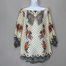 FARM Rio Butterfly Floral Tunic Womens P Cream Off The Shoulder Cover-Up Top