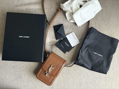 Saint Laurent YSL Solferino Phone Holder Fox Brown Tan NWD Men