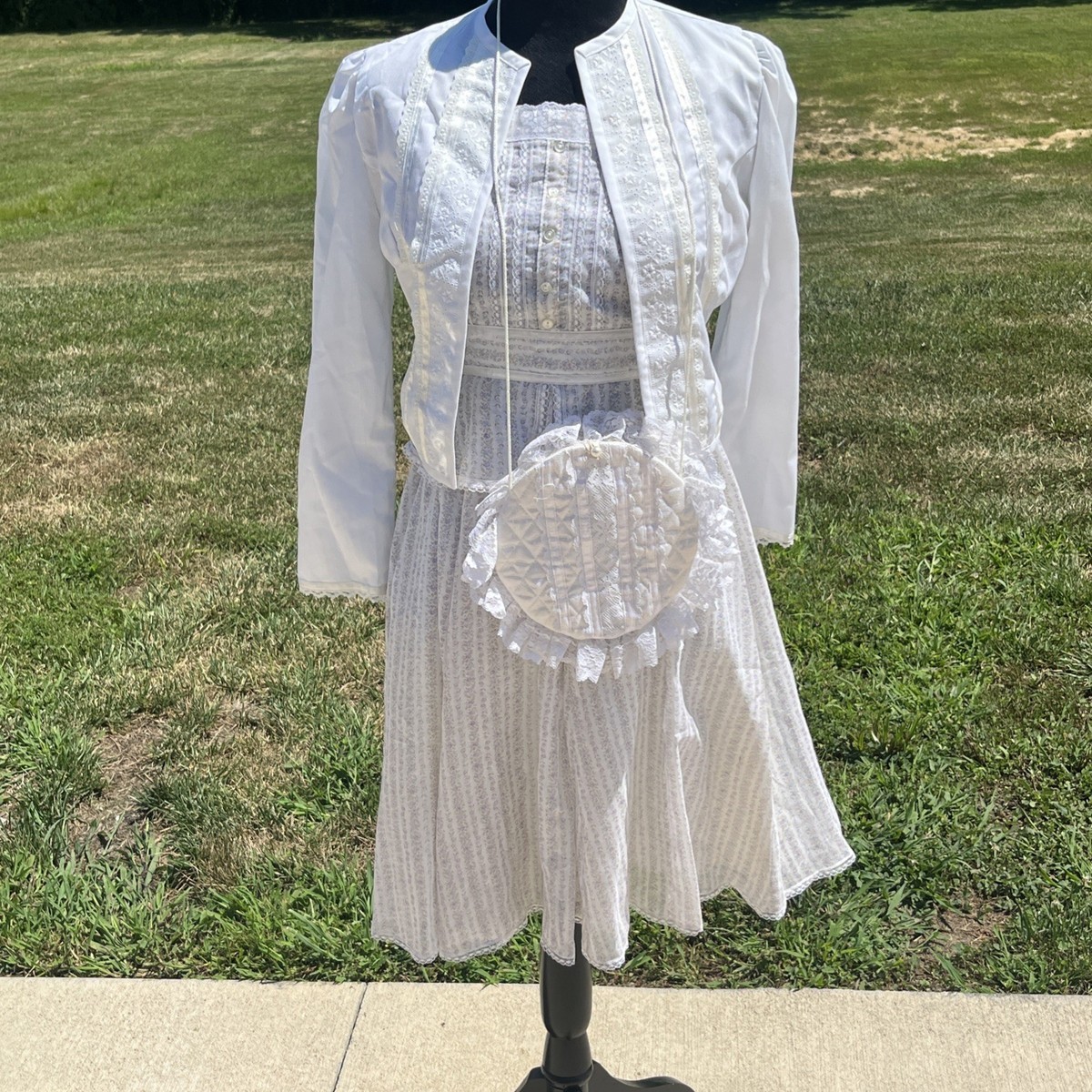 VTG 70s Gunne Sax Floral White Lace Ruffle Victorian Cottage Prairie Dress 7 N VTG 70s Gunne Sax Floral White Lace Ruffle Victorian Cottage Prairie Dress 7 N
