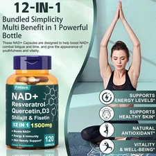 NAD+ Supplement 1500mg with Resveratrol | Cellular Health & Energy | 120 Caps