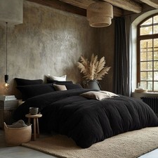 Frottee Bettwäsche Baumwolle 160x200 cm Schwarz, 2 Kissenbezüge 70x80 cm