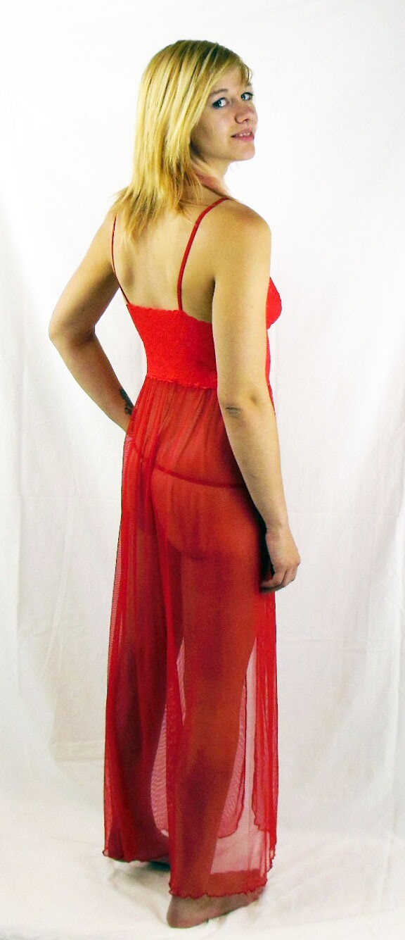 Espiral Long Gown with matching G string Style 772 - 2X-Large - Red/Black