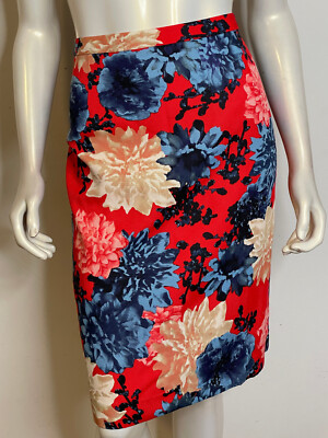 Talbots Red Blue Floral Pencil Skirt 16W Tencil Cotton