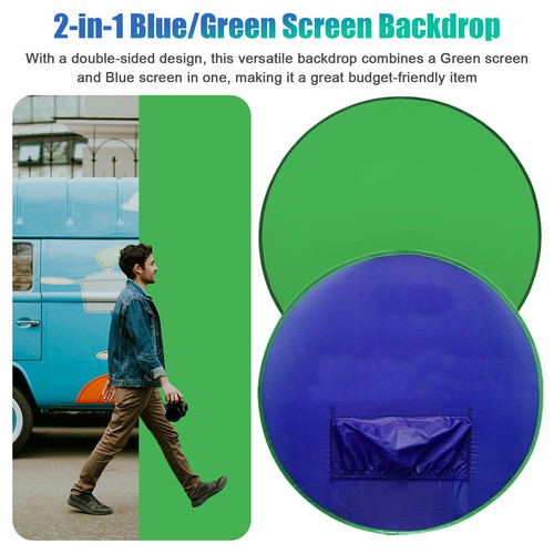 2 in 1 Round Green Blue Backdrop Photography Background Screen for Video Studio - Picture 2 of 16