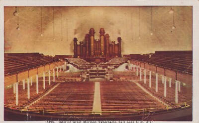 Interior Great Mormon Tabernacle Salt Lake City Utah Linen Vintage Post Card