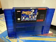 Super Nintendo NEW VERSION Starfox 2 Clear Blue Cart Only. Prof vinyl label.