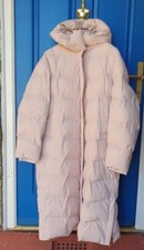 New M&s Ladies Oyster Quilted Long Hooded Duvet Coat With Stormwear Size Uk 24