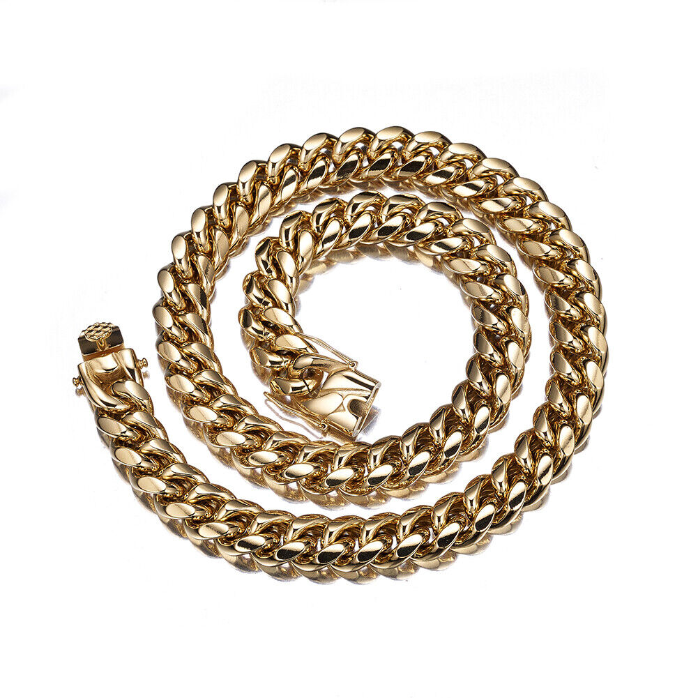 6mm-10mm Men's Miami Cuban Link Chain Necklace 18K Gold