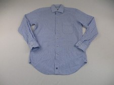 David Donahue Dress Shirt Mens Medium Blue Long Sleeve Button Striped