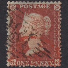 O37_26 GB QV 1855 1d RED-BROWN PLATE R3 SG22-C2(1) GC FU DUBLIN 186 & RED CANCEL