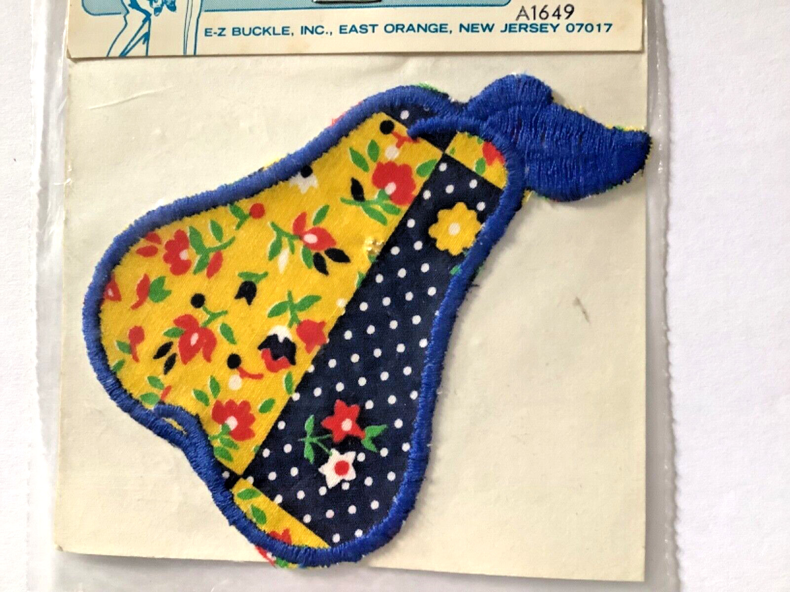 Groovy Patchwork Print Applique Vintage "E-Z" Iron-On Patch Pear Retro Fun