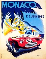 POSTER 1952 MONACO AUTOMOBILE CAR STREET RACE GRAND PRIX VINTAGE REPRO FREE S/H