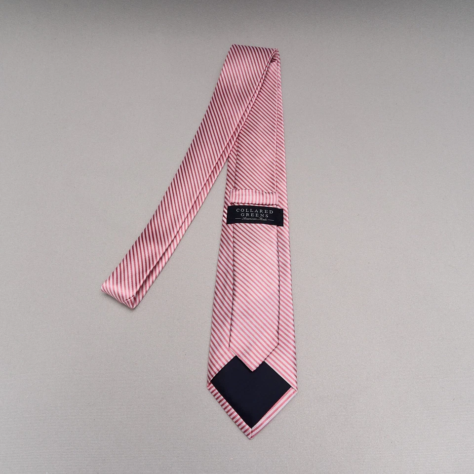 Corbata de seda con cuello verde rosa blanco a rayas hecha a mano EE. UU. Foto 4 de 4