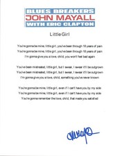 John Mayall Signed Autographed The Bluesbreakers LITTLE GIRL Lyric Sheet COA