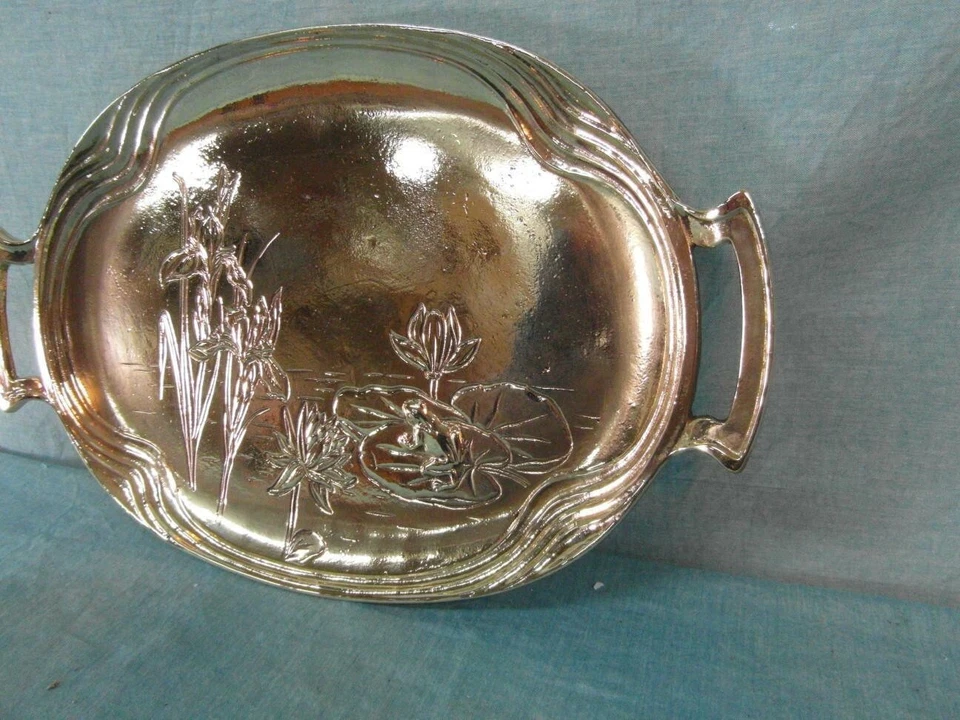 Tablett Servierhilfe Jugendstil Messing Schale Schwanmarke Frosch Austria 15c5 - Bild 3 von 4