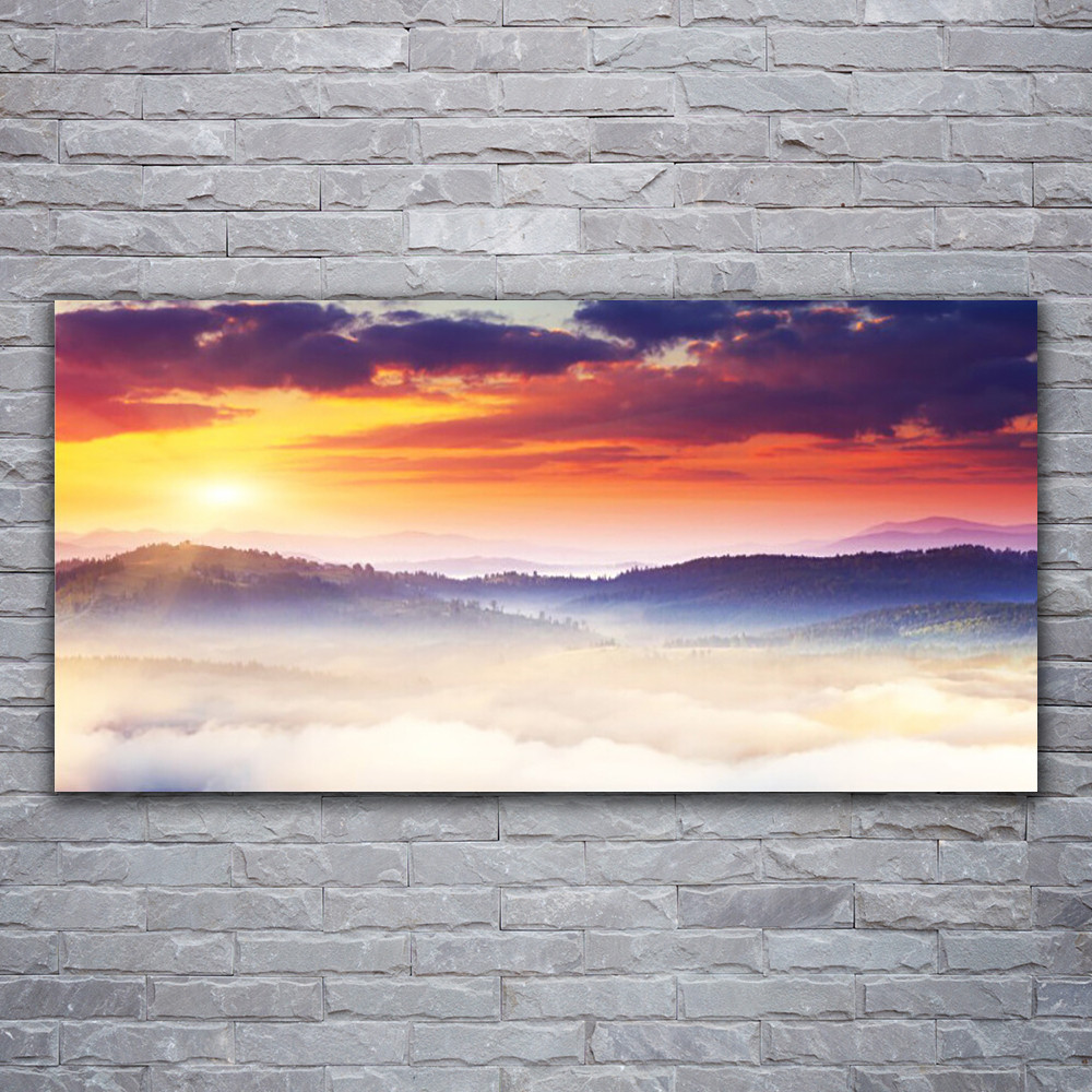 Image sur verre acrylique paysage montagne soleil 120x60 grand tableau mural