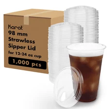 Karat 98mm PET Strawless Sipper Lid for 12-24oz PET Cup - 1,000 pcs