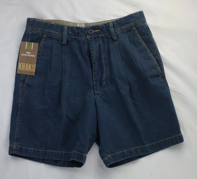 Dockers Washed Denim Cotton Relaxed Fit Shorts Label 32 Meas 32 NWT New