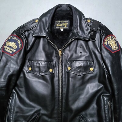 Vtg NEW JERSEY POLICE Jacket Leather Black Motorcycle USA