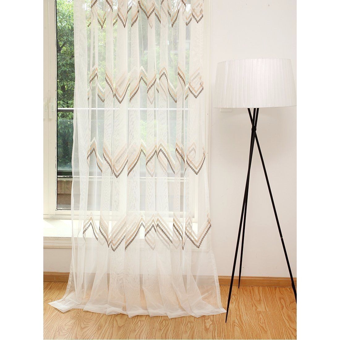 Voile Cortina Dormitorio Salón Ola con Ojales Uni Crema Blanca 1er