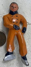 Vintage Barclay Lead 1950's Boy Skater in Orange Christmas Scene