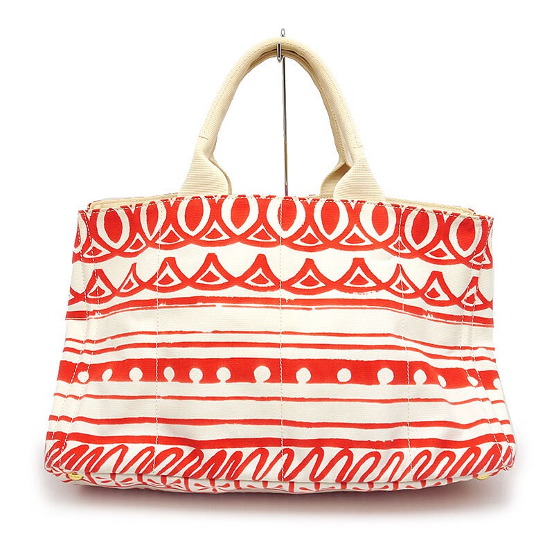 PRADA Canapa BN1872 Canvas Tote Bag Off White x Red A4 Size Compatible from japa