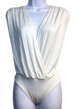 H M Women's V-Neck Wrap Style Ruched Sleeveless Bodysuit / Top Ivory Small