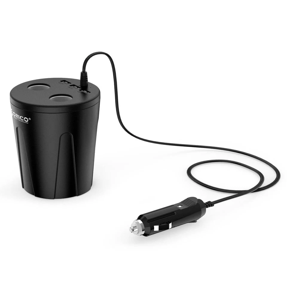 ORICO 12V Car Charger 3 USB Fast Ports & 2 Sockets Car Cigarette Lighter Adapter - Image 1 of 4