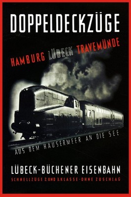   Vintage German Train Poster - Lübeck-Büchener Eisenbahn - Hi-Res  24x36 